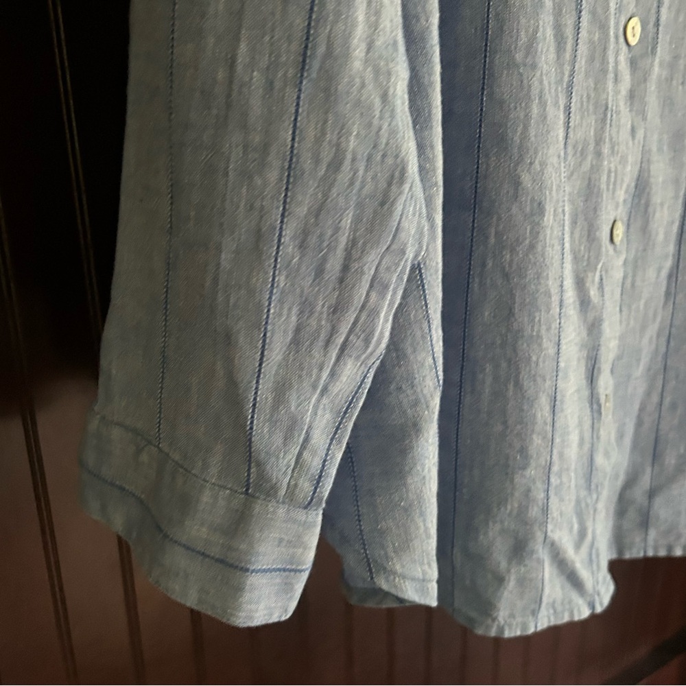 NWT J. JILL Blue Linen Stripe Long Sleeve Button Down Shirt Classic Office | XLP - Picture 9 of 16